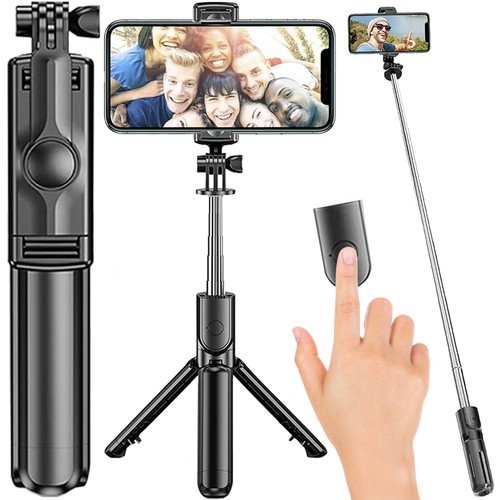 Selfie stick/trepied 2 in 1, telecomanda, Bluetooth, multifunctional, plastic/aluminiu, negru - imagine 12